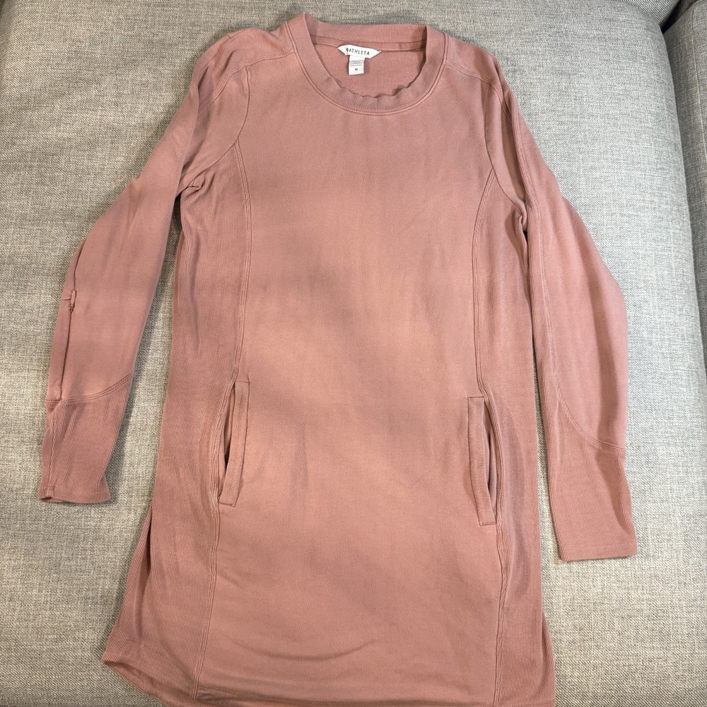 Athleta Balance Dress Womens Medium Pink Tencel Sweatshirt Mini Lounge